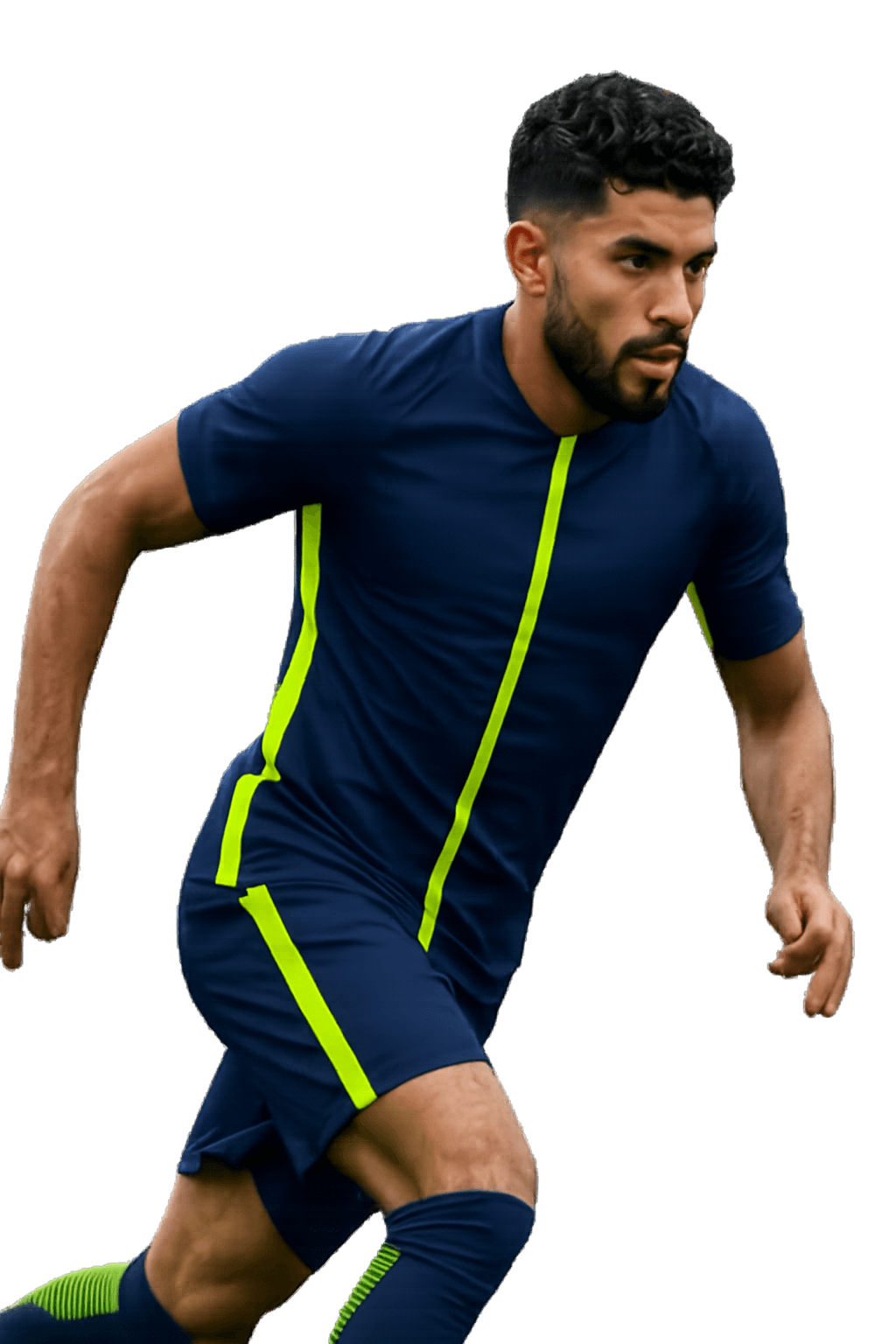 Jugador GOL Ventures MX en kit navy y verde lima